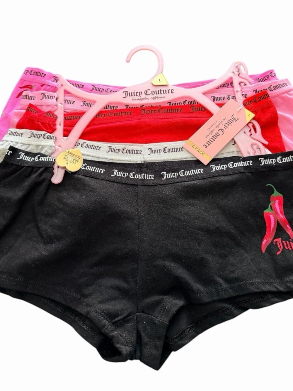 Juicy Couture~Women Boyshort Underwear Panties Cotton Blend 5-Pair JC7530~Large
